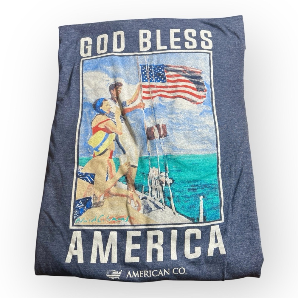The‎ State Co God Bless America Tee T-shirt Men XXL 2X Blue Flag USA Pocket
